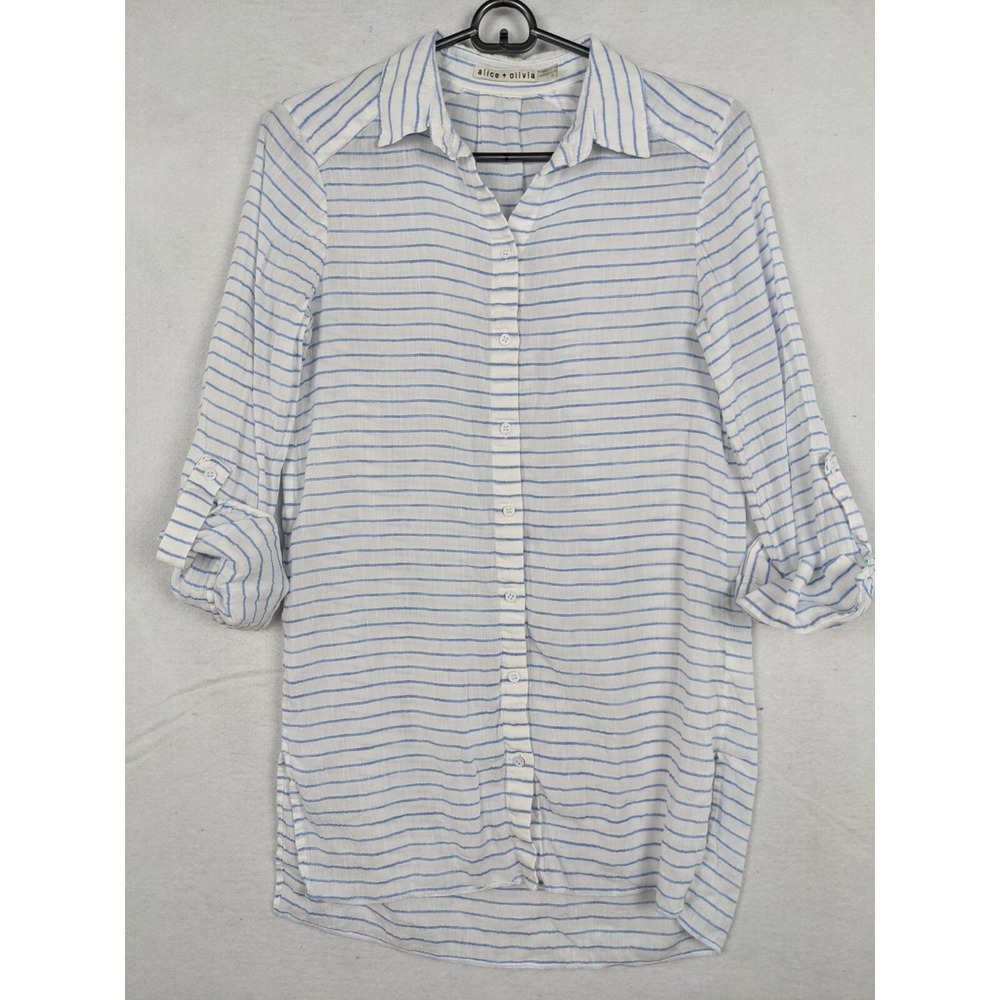 ALICE & OLIVIA Otis Stiped button up roll Cuffs long sleeve shirt Women's Size S